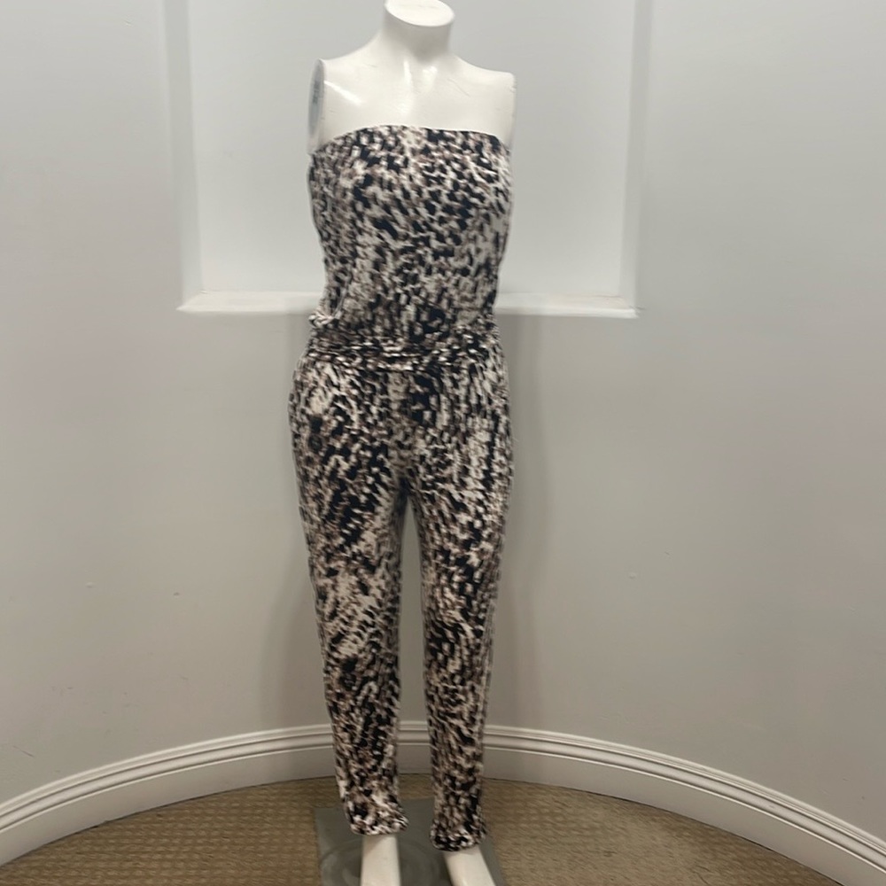 TART Strapless Animal Print Black Multi Jumpsuit Size L